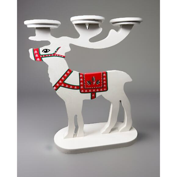 Partylite Alpine Chalet Tealight Candle Holder Wood Reindeer Nordic Candelbra - Picture 4 of 7